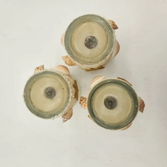 Trio of New Beach Themed Votive Candle Holders With Candles Seashell Sand Decor - Picture 6 of 7